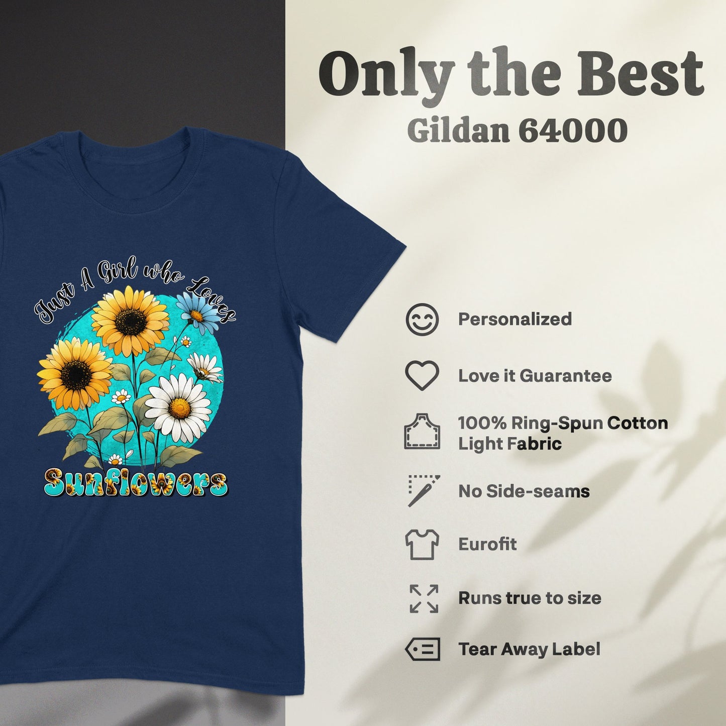 Women's Sunflower T-Shirt, Just A Girl Who Loves Sunflowers Graphic Tee, Soft Cotton Summer Top, Floral Casual Wear